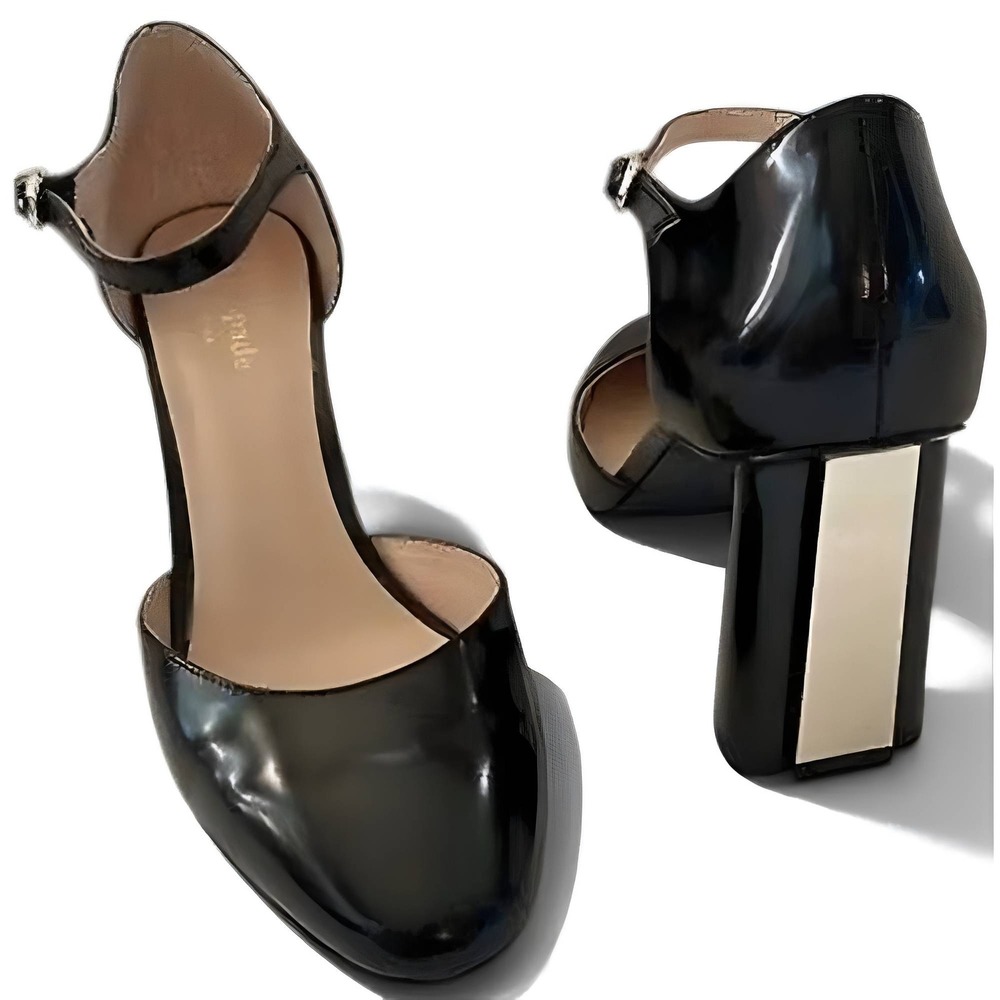 Kate Spade New York Serene Black Patent Leather Block Heel Ankle Strap Pump 8.5M